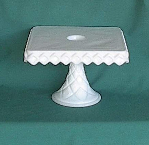 Cake Stand 10 Square Milk Glass Indiana glass Co. by possum109