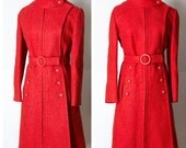 Vintage Lane Bryant Red Mod MILITARY Wool Coat L/XL