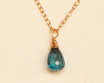 London Blue Topaz Necklace, Dainty Necklace, Small London Blue Topaz Pendant, December Birthstone, Delicate, Layering, Minimalist, Layered