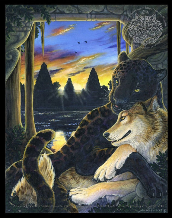 Black Panther and Wolf Couple Print