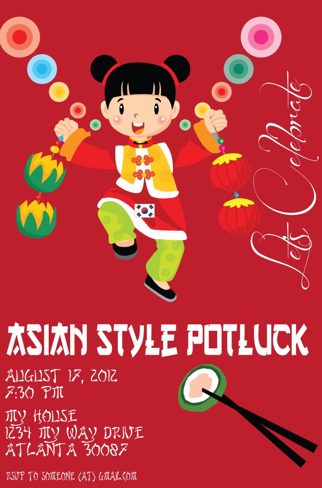Asian Potluck Birthday Invitation Menu by MetallicHello on Etsy