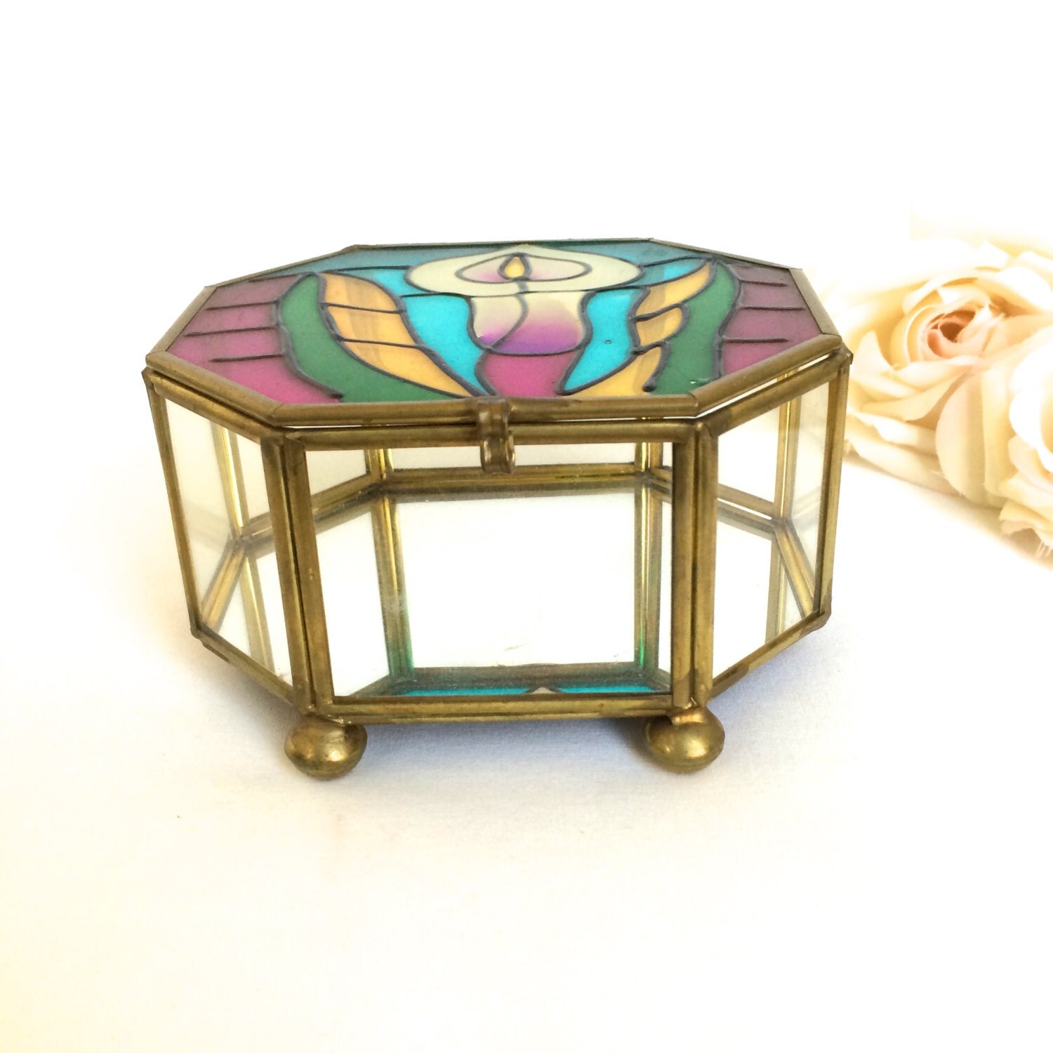 Stained Glass Display case trinket box jewelry box with
