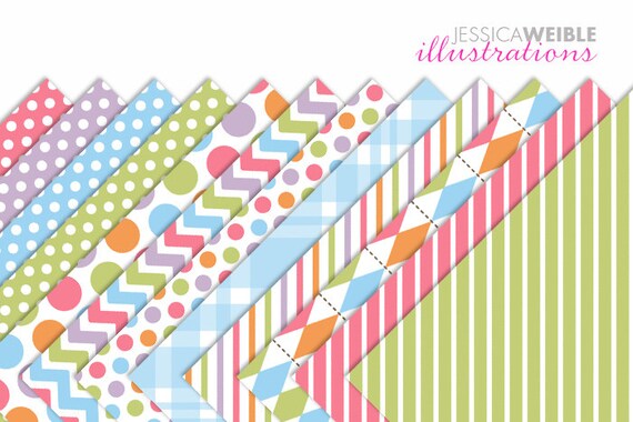 Pastel Pink Blue Green Purple Digital Papers, Polka Dot Scrapbook Papers, Diagonal Stripe, Pastel Chevron, Made to Match Easter Monsters Il_570xn