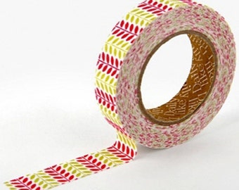 Adhesive Fabric Tape - Green Red Leaf (0.6in)