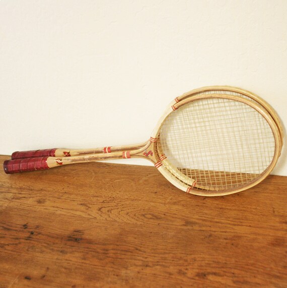 Pair of Antique Wooden Badminton Rackets by Sportcraft