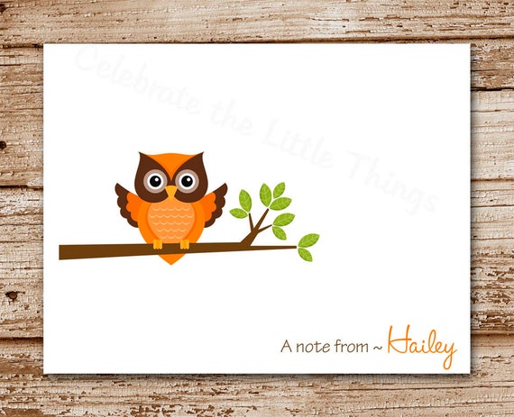 Set of 8 Owl Note Cards - Stationery - Thank You Cards - Orange Owl Notecards - Bird - Personalized - Blank Cards Il_570xn