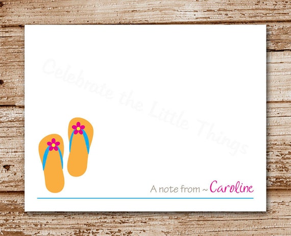 Set of 8 Flip Flops Note Cards - Stationery - Shoes, Sandals, Summer, Beach, Pool Notecards - Personalized Il_570xn