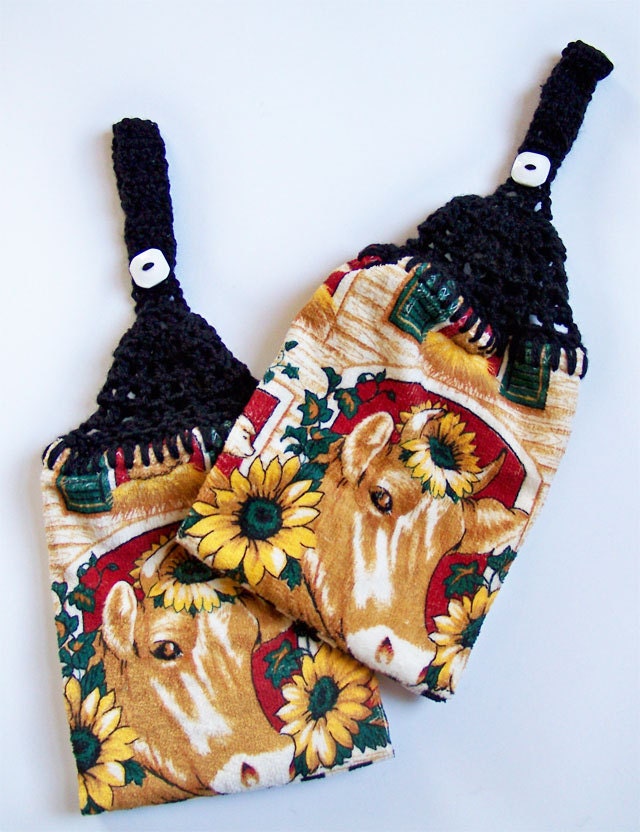 Cow Print Dish Towels Cow Kitchen Decor by HandcraftedByDebbie