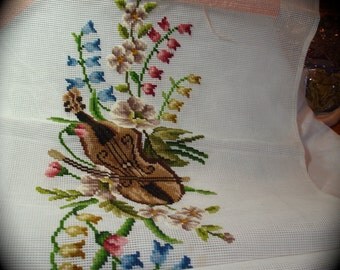 1980s Handmade Needlepoint of Cello Violin.