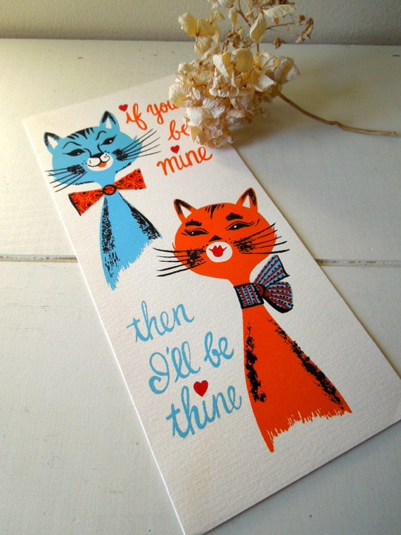 Vintage Used Greeting Card Romantic Card Cat by stuartroadvintage