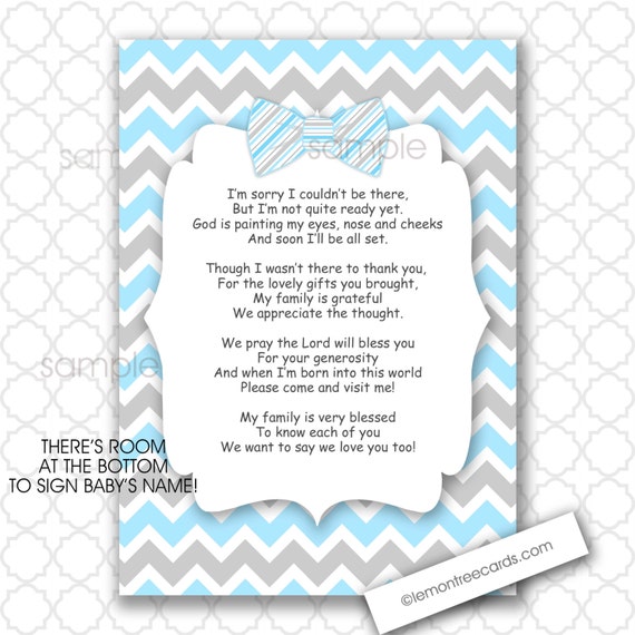 Thank You Poem Baby Shower Bow Tie Thank You Poem Notes 5x7 4x6 ...