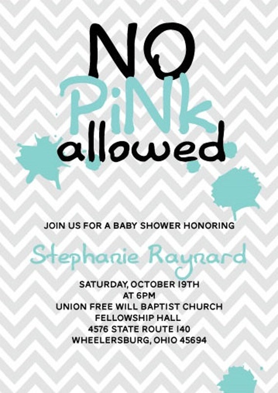 No Pink Allowed Boy Blue Baby Shower Invitation by azurebluedesign