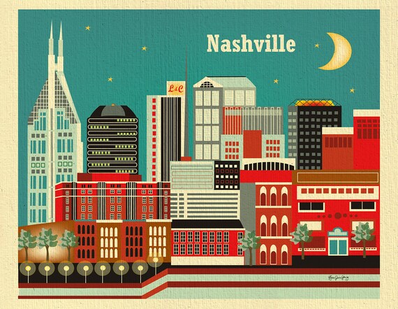 Nashville Skyline Art Print Nashville Wall Art Nashville