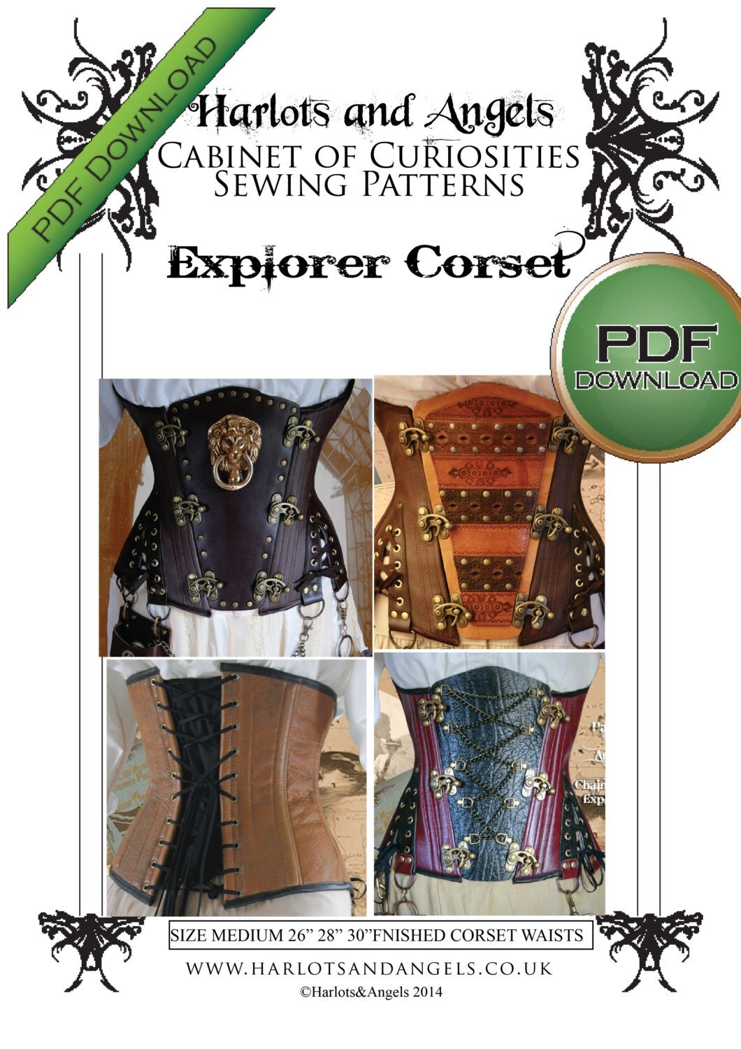 NEW! Explorer Underbust Corset Sewing Pattern. Instant download. Small Medium 26 28 30" waists