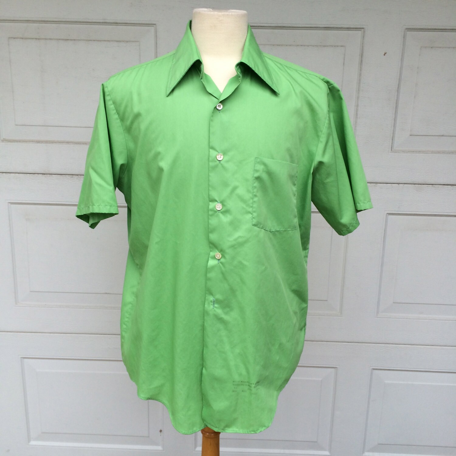 Lime Green Dress Shirt Short Sleeve 60s 70s Vintage Button