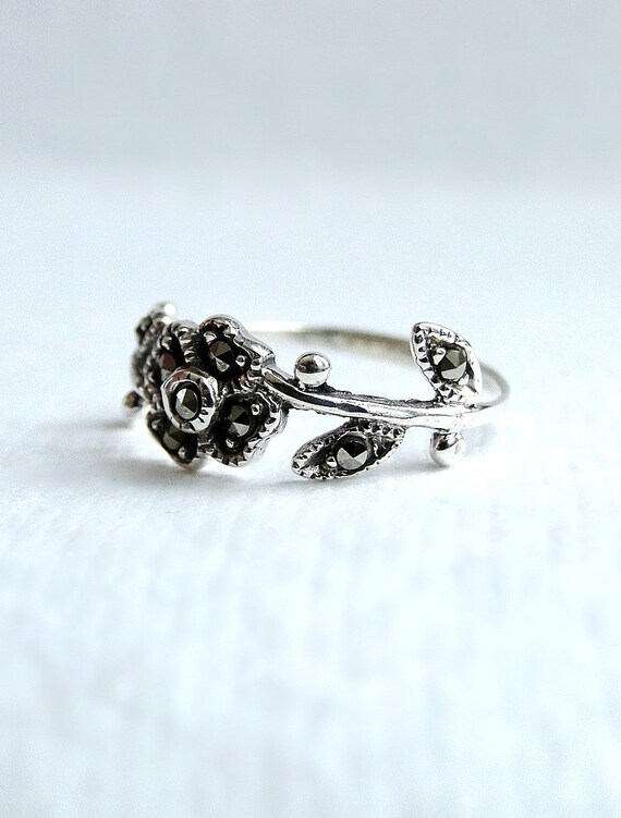 SALE Silver black diamonds delicate ring, handmade ring, oxidized ...
