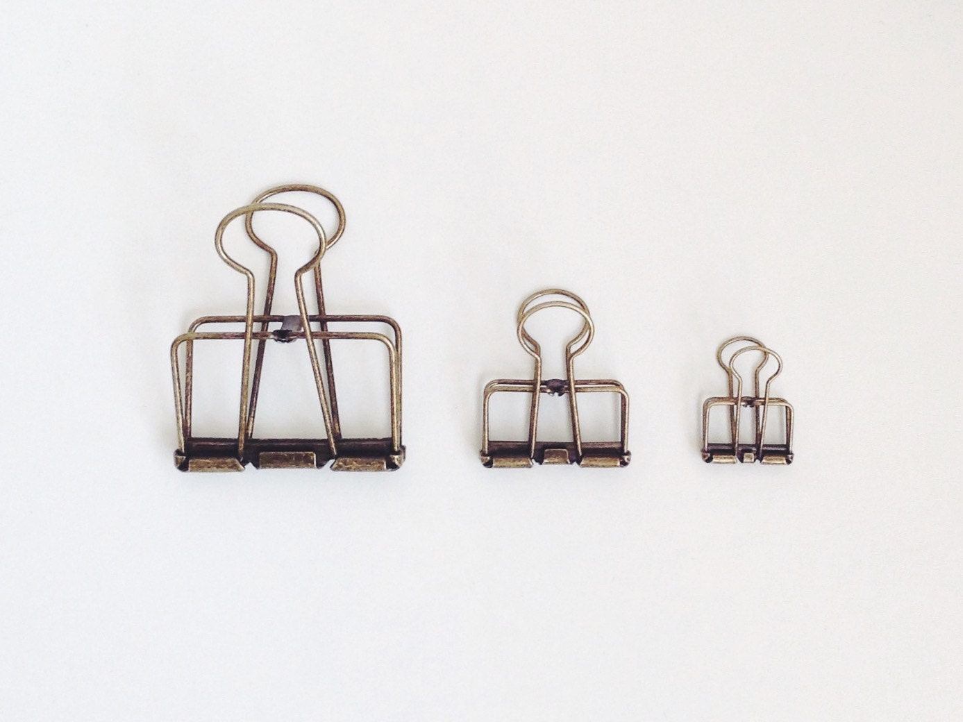 Vintage BRASS SET Stationery Clips Paper Clips Office