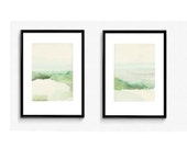 Landscape painting set of two watercolor paintings, green shore, The Dutch Wadden Sea Islands, Fine art print