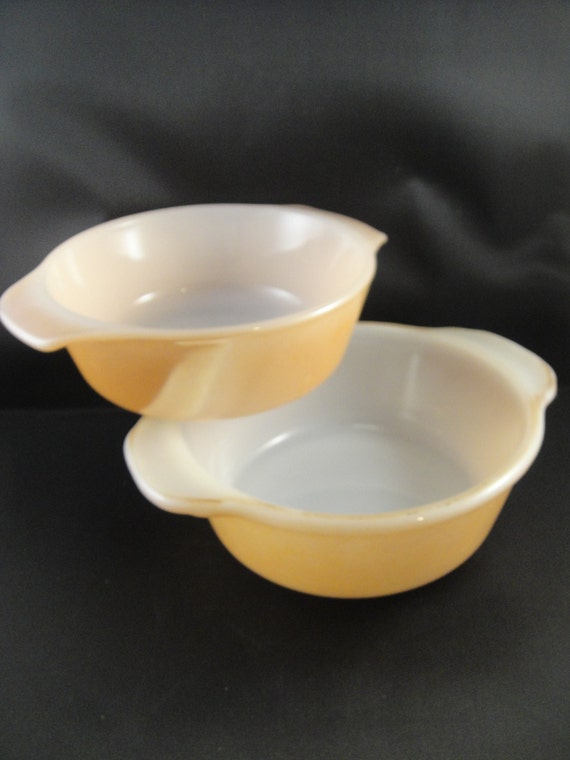 Fire King Peach Lustre Bowls with Handles Two Differenct Sizes