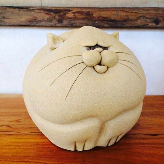 Vintage Large Fat Cat Pottery Piggy Bank by hazelhome on Etsy