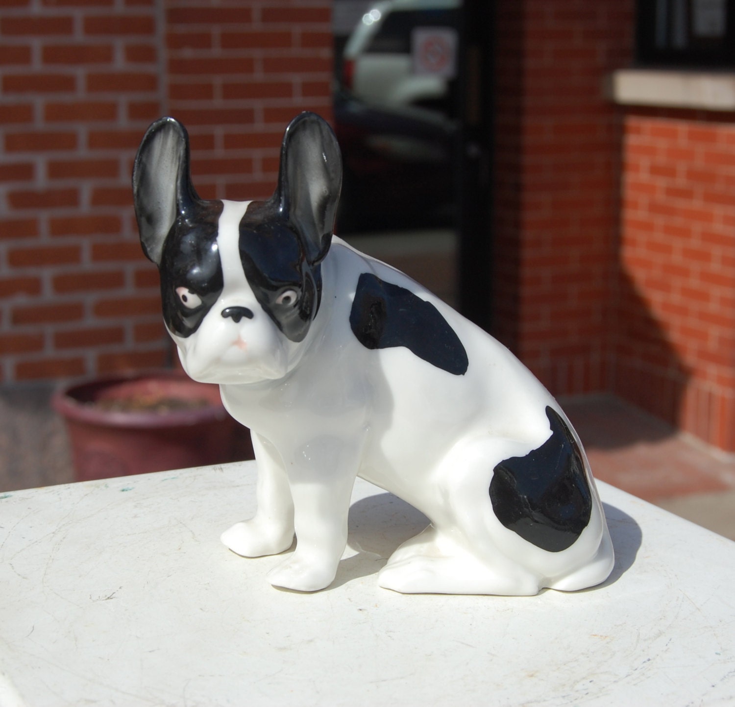 Antique German porcelain French Bulldog figurine. by hazelhome