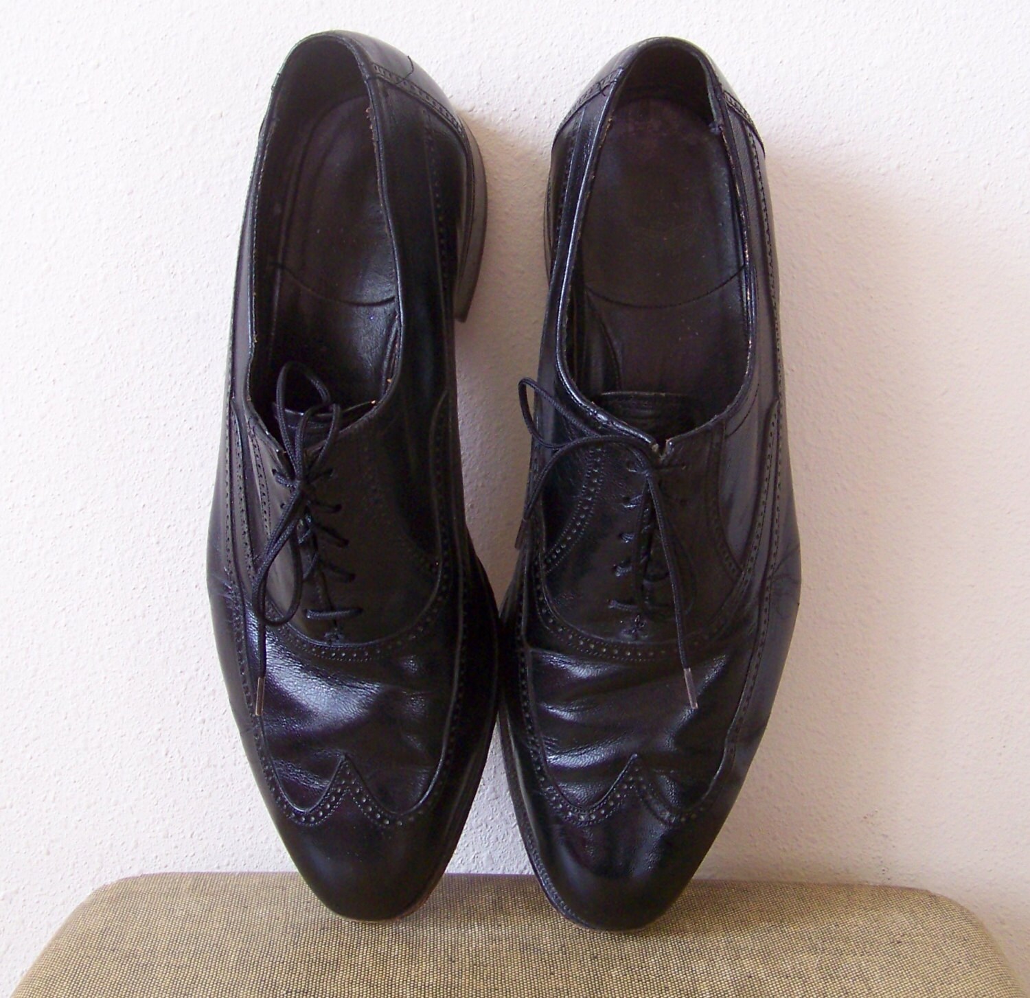 Vintage Obsidian Wingtip Florsheim Oxford Dress Shoes Mens