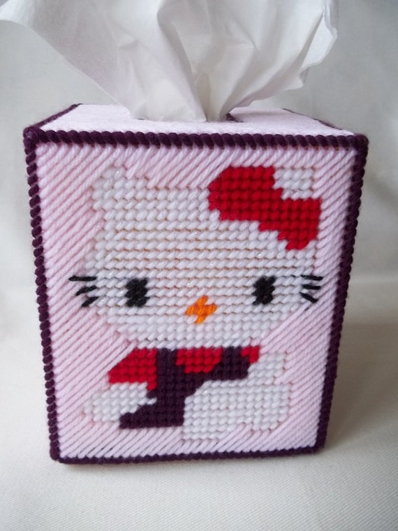 Cute Kitty Tissue Box Cover Plastic Canvas by mycottageinthewoods