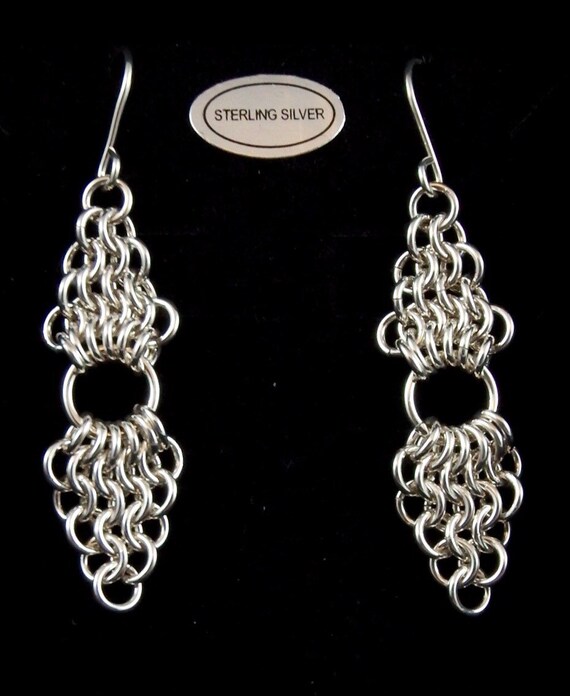 Sterling Silver Split Diamond Chainmaille Earrings