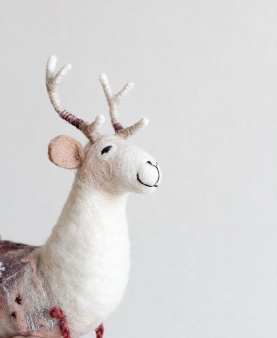 Natalie Felt Reindeer. Art Toy Felt Deer Stuffed by TwoSadDonkeys