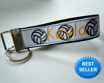 Volleyball Keychain Wristlet or Bag Tag PERSONALIZED with your name and favorite sport ribbon