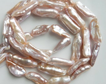 Mauve pink Biwa stick Freshwater pearls (22-25x8-10mm), Full strand
