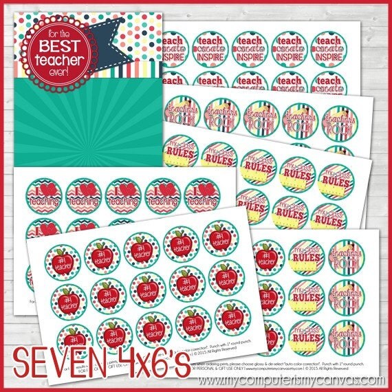 TEACHER Bottle Cap Images 1 INCH Round by mycomputerismycanvas