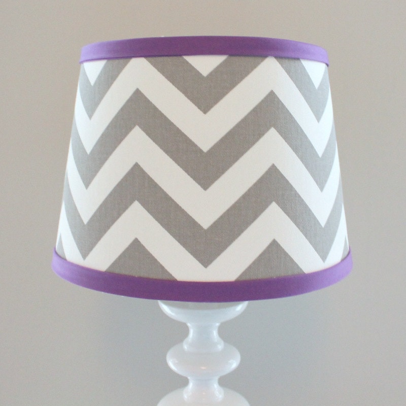 Small White Gray Chevron lamp shade with accent Violet
