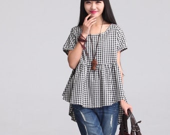 Loose Fitting Cotton Shirt Blouse for Women - Women Top- Women Clothing (R)