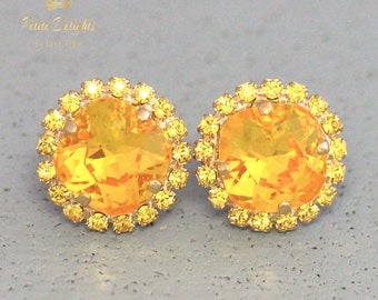 Yellow Earrings, Canary Yellow Earrings Swarovski Stud Earrings Yellow Sunshine Stud Earrings Bridal Earrings Bridesmaids Yellow Jewelry