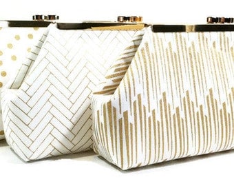Gold Bridesmaid Clutches Personalized Clutches Gatsby Wedding - Choose Your Fabrics Metallic Gold Navy Black White Set of 5