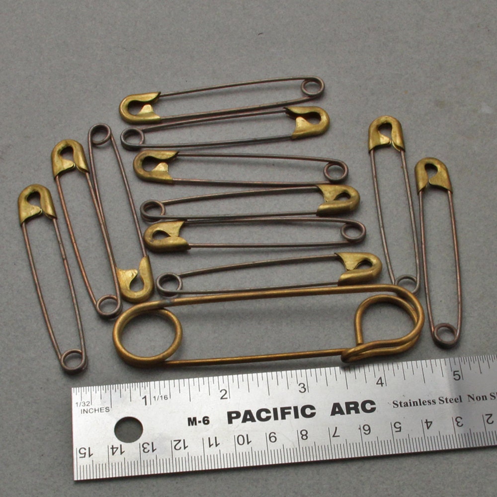 12 Vintage Brass Decorative Pins Skirt Pins