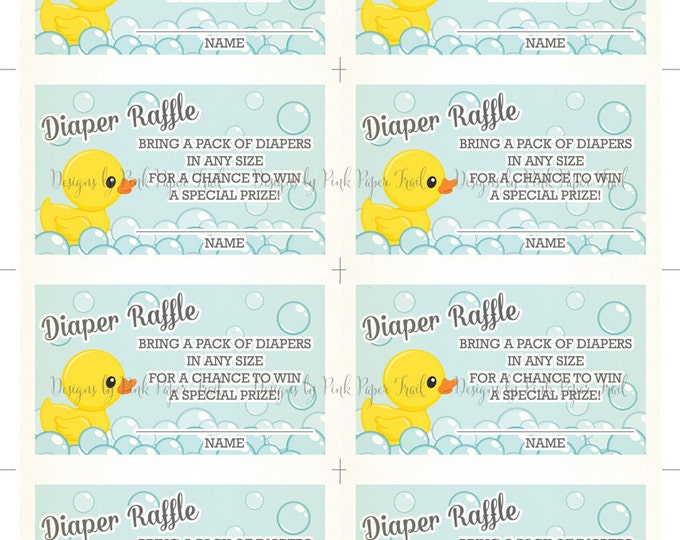 Diaper Raffle Cards in Rubber Duck Theme, Instant Download, Invitation Insert, Print Your Own