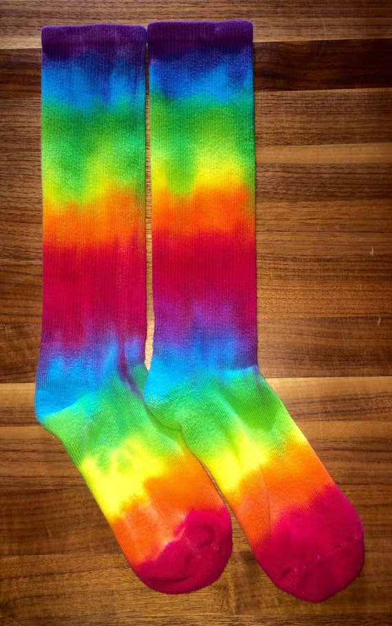 CUSTOM Tie Dye Knee High Socks Rainbow Stripes or Spiral