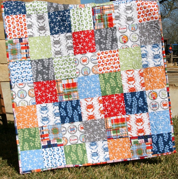 Going Coastal Baby Quilt Nautical Boy Blanket Crabs Beach