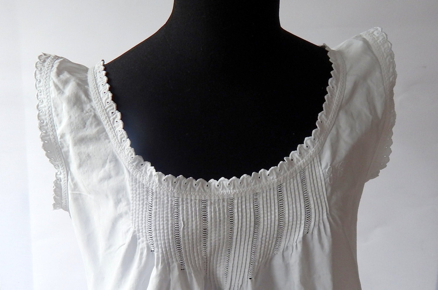 French Vintage Chemise Nightgown Fine Cotton with Embroidery