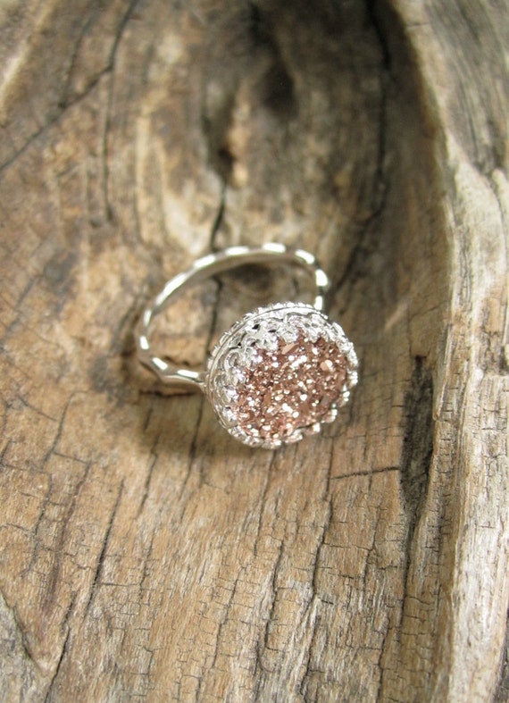 Crown Set Rose Gold Druzy Ring in Sterling Silver