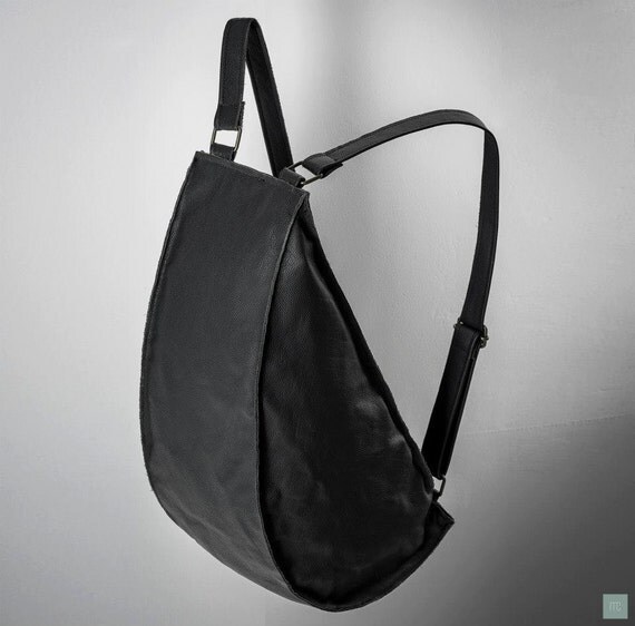 all black leather backpack