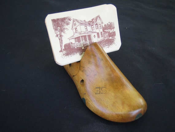 Business Card Holder - Vintage child's wood shoe last