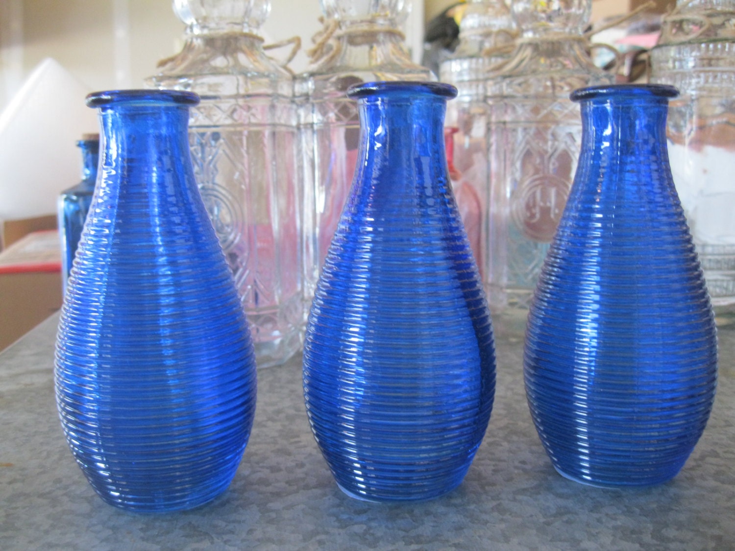 3COBALT Decorative Colored glass bottles floral Bud vase