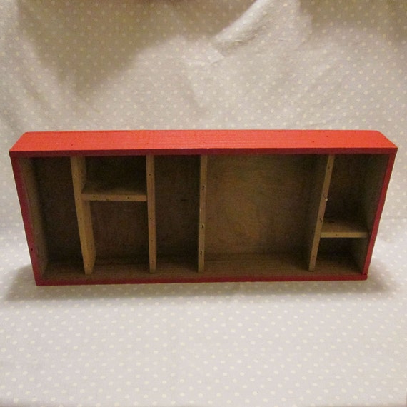 Interesting Wood Shelf Shadow Box with Dividers Red by PeaPickins