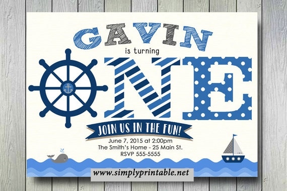Sailor Birthday Invite, 1st Birthday Invitation, Sailboat Invite Il_570xn