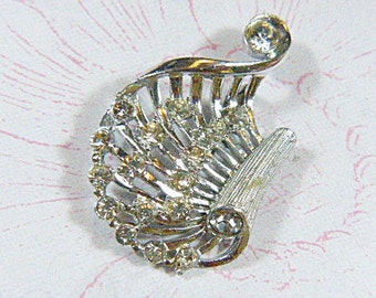 Vintage Silver and Rhinestone Brooch - BR-496 - Silver and Rhinestone Brooch - Silver Rhinestone Brooch