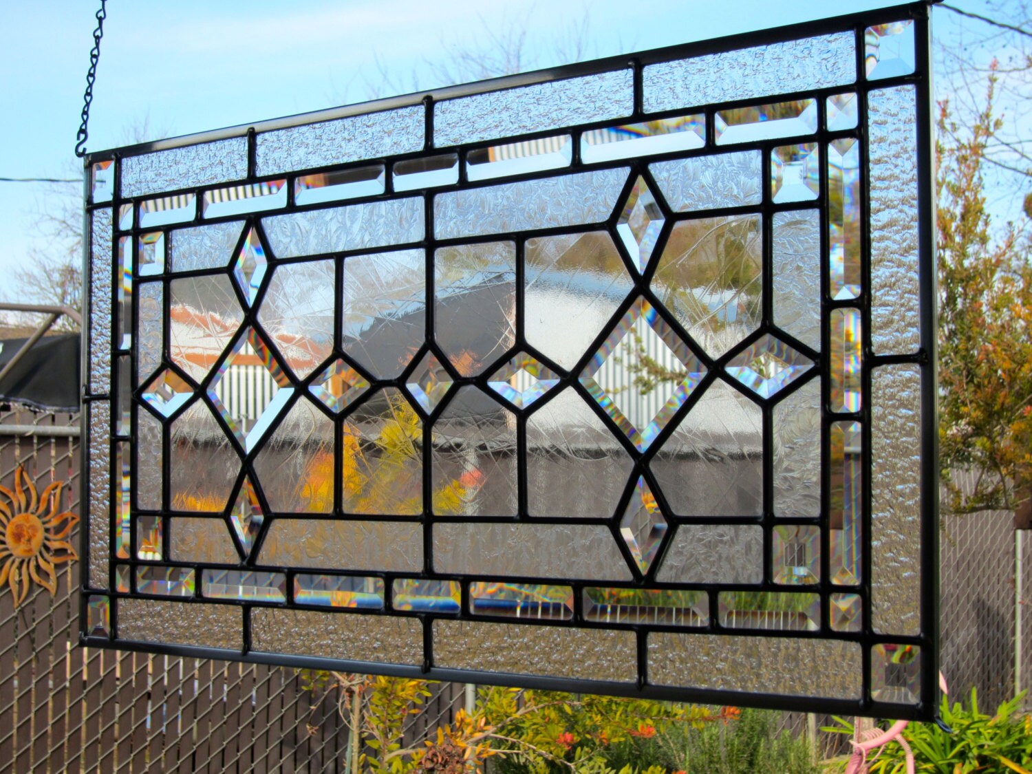 Large Beveled Double Diamonds Stained Glass Window