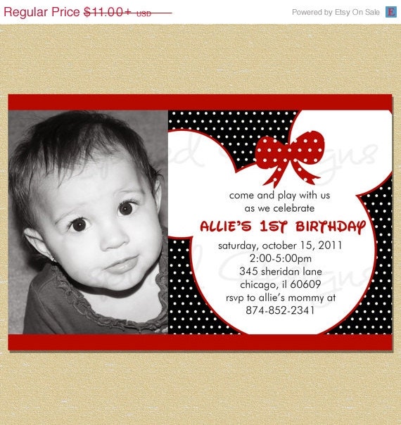 ON SALE Mickey Mouse Red Birthday Invitation (With or Without Bow) Il_570xn